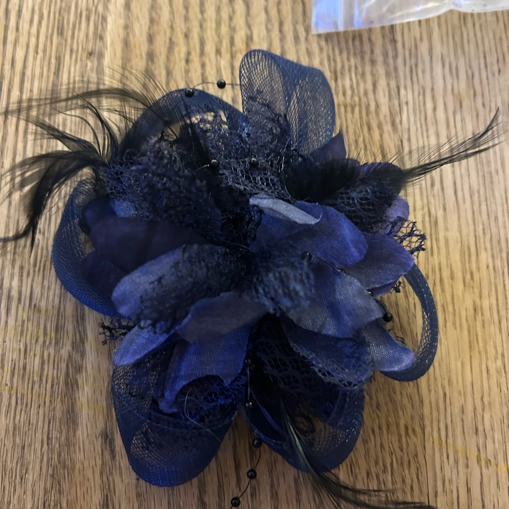 Elegant Navy Blue Floral Hair Fascinator Clip and Headband